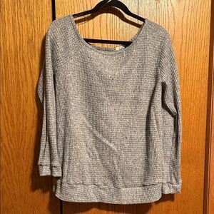 Womens‎ Gray Waffle Knit Long Sleeve Top Casual Cozy Pullover Shirt